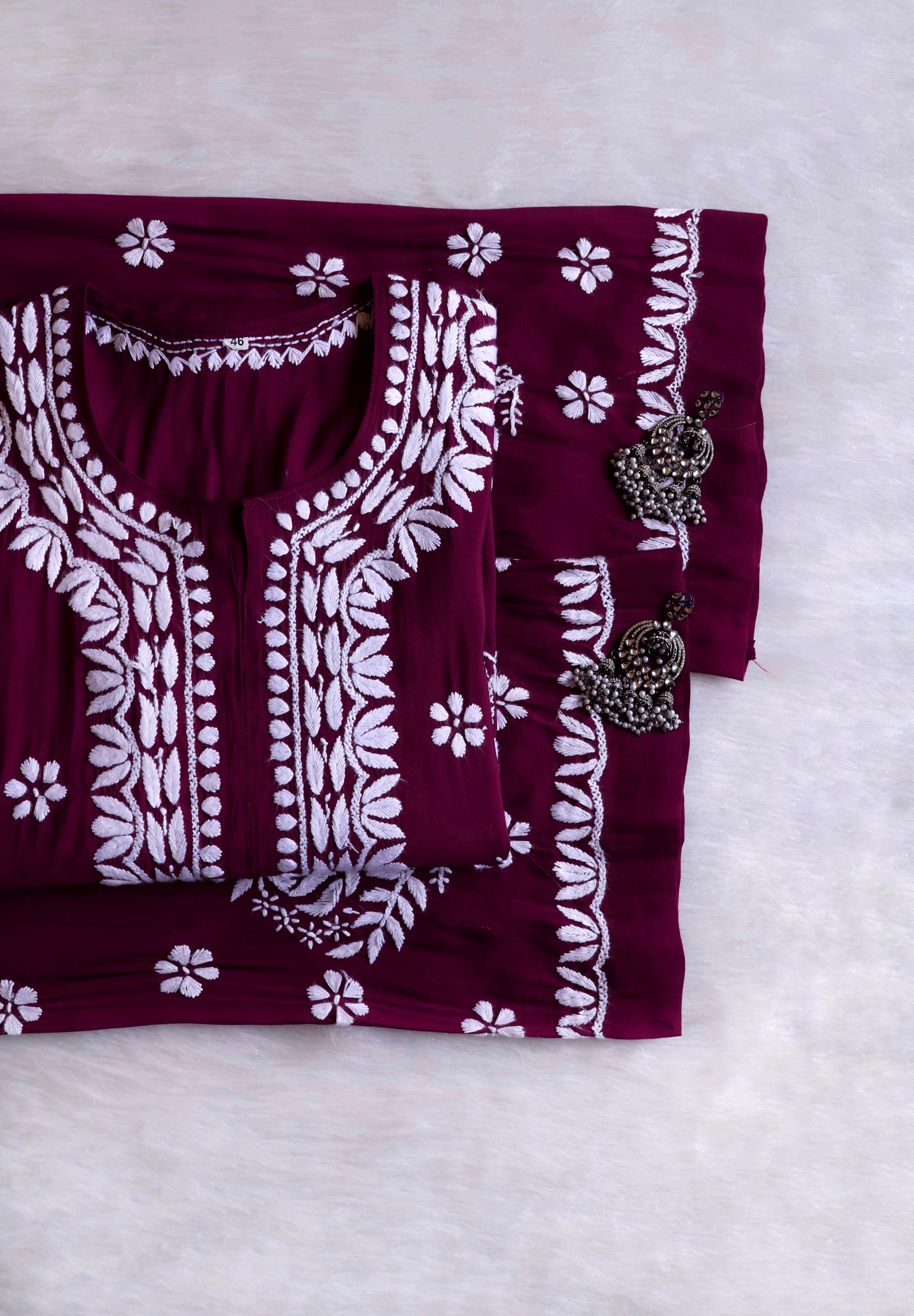 Anaisha Deep Purple Silk Crepe Kurta set  Noor Chikankari