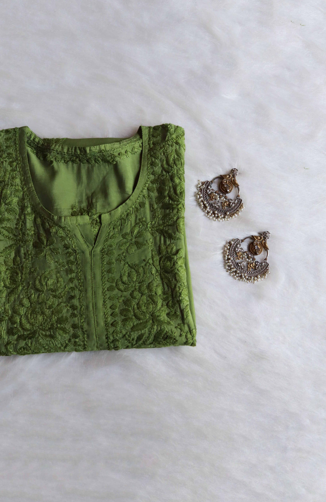 Jannat Olive Green Chanderi Kurta