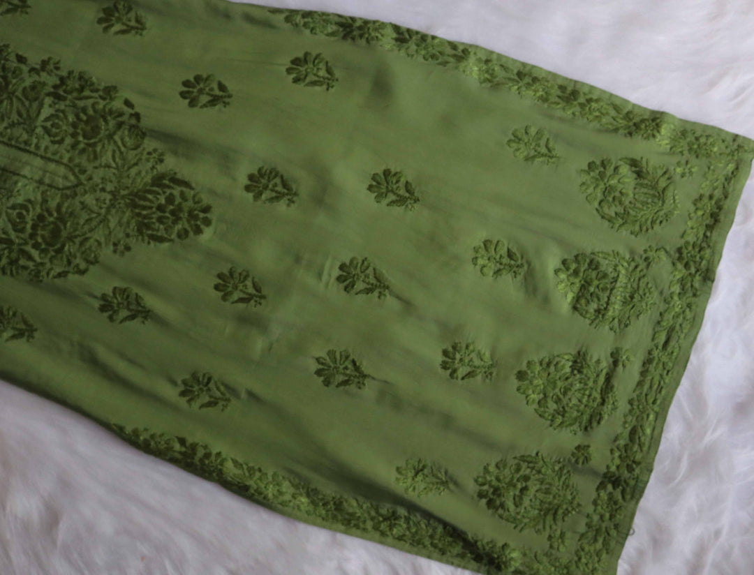 Jannat Olive Green Chanderi Kurta