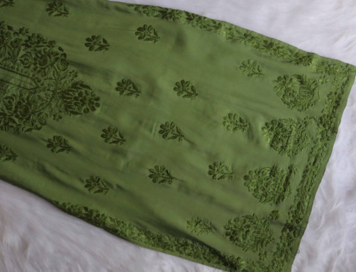 Jannat Olive Green Chanderi Kurta