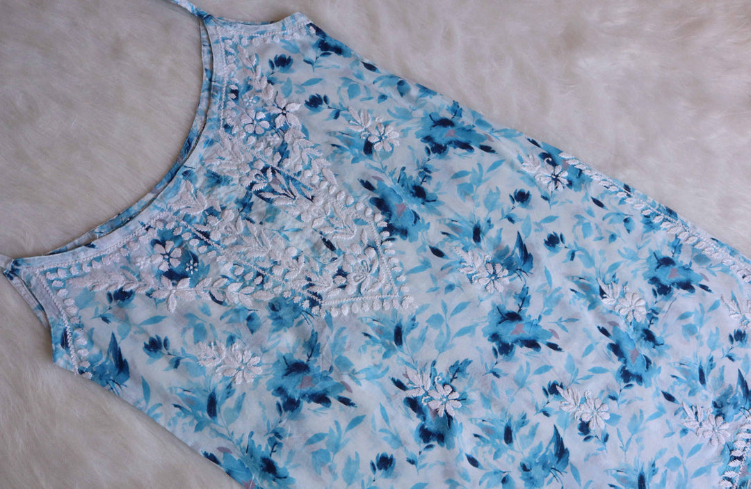Nuresa Ice Blue Mulmul Strappy kurta