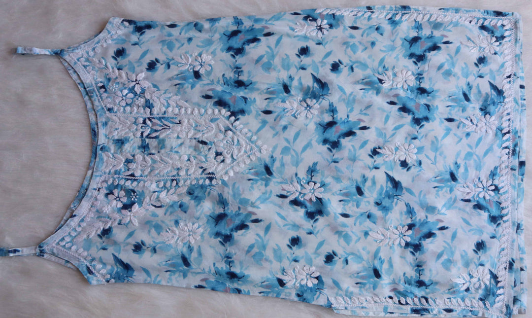 Nuresa Ice Blue Mulmul Strappy kurta