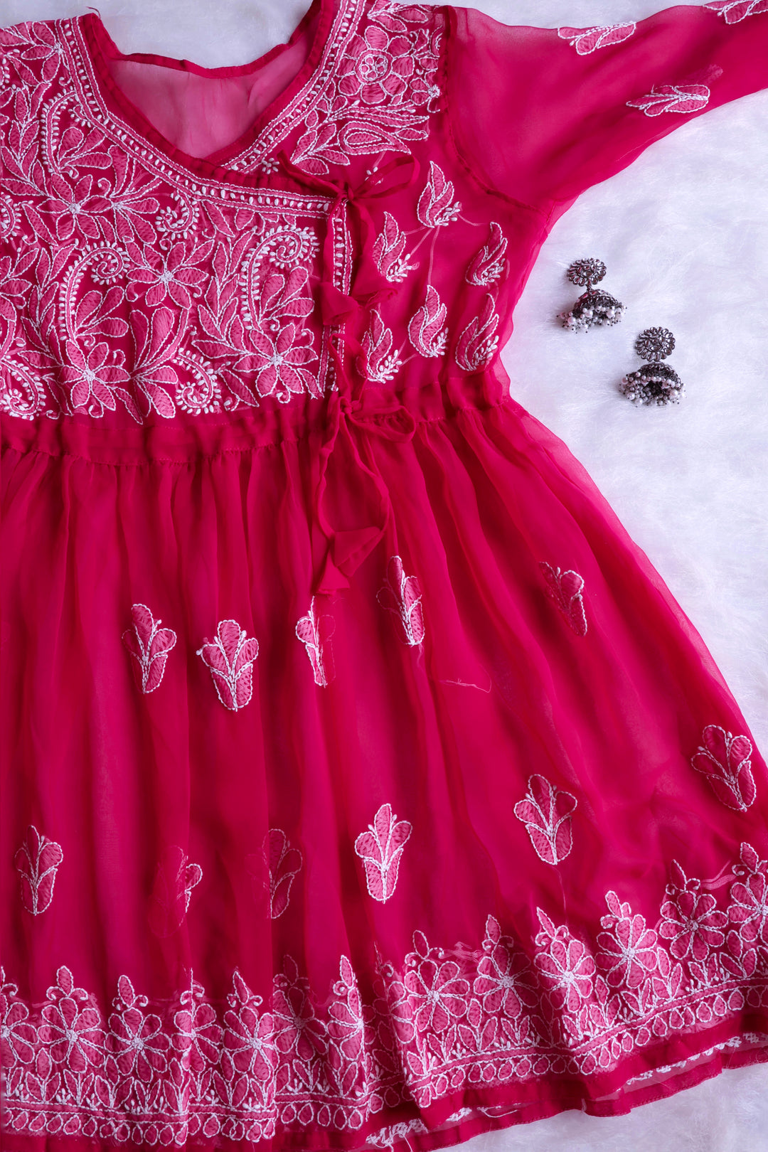 Deep Pink & White Georgette Angrakha frock