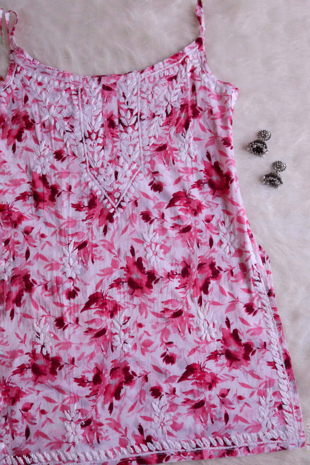 Nuresa Baby Pink Mulmul Strappy kurta