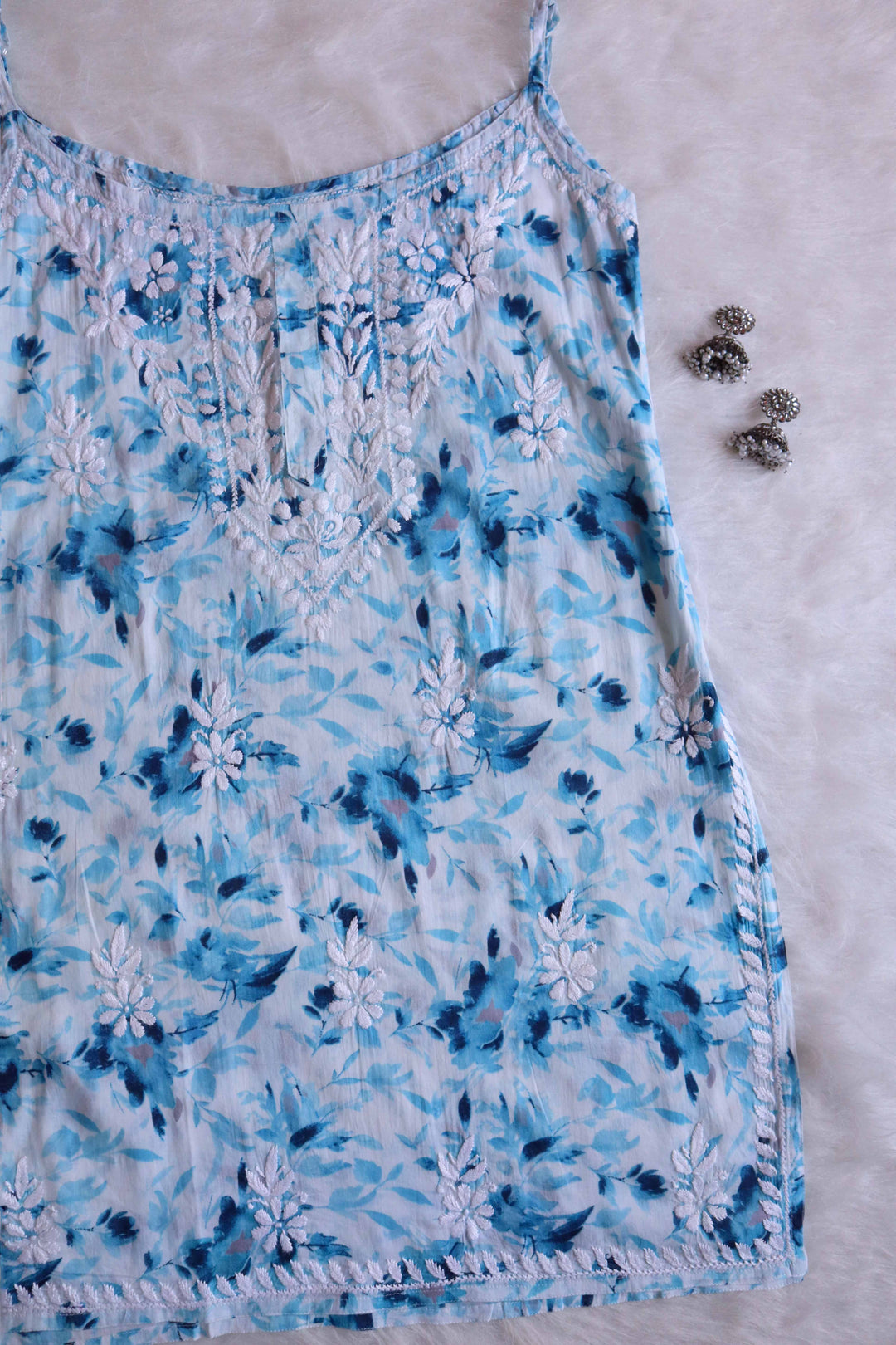 Nuresa Ice Blue Mulmul Strappy kurta