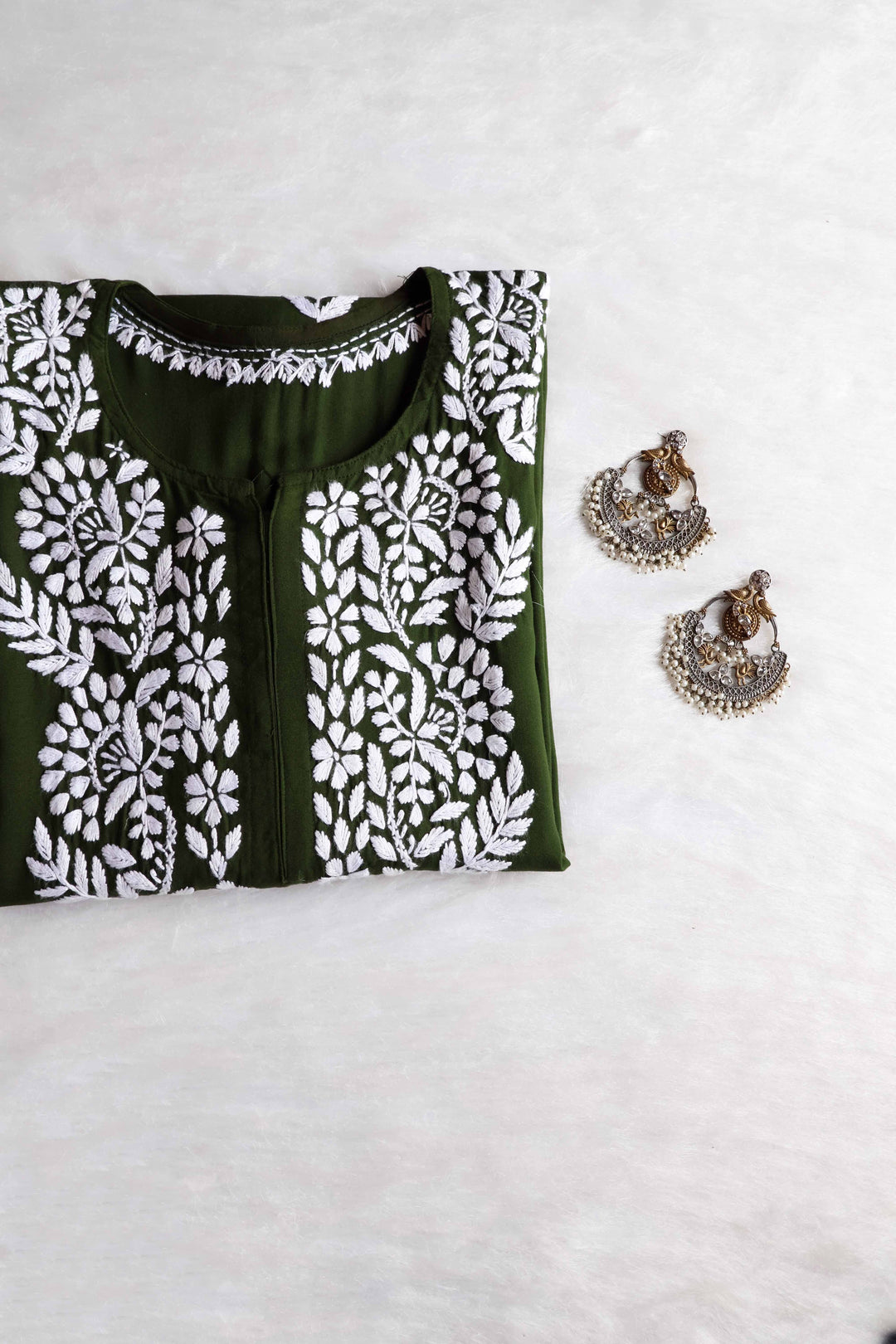Raaha Olive Green Long Rayon kurta