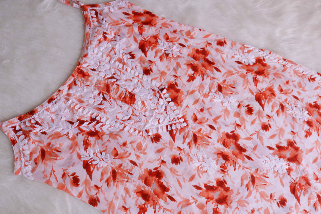 Nuresa Peach Mulmul Strappy kurta
