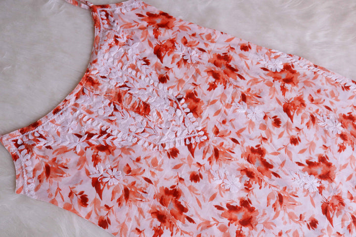Nuresa Peach Mulmul Strappy kurta