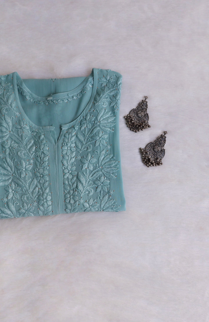 Heer Sea Blue Viscose Georgette Kurta