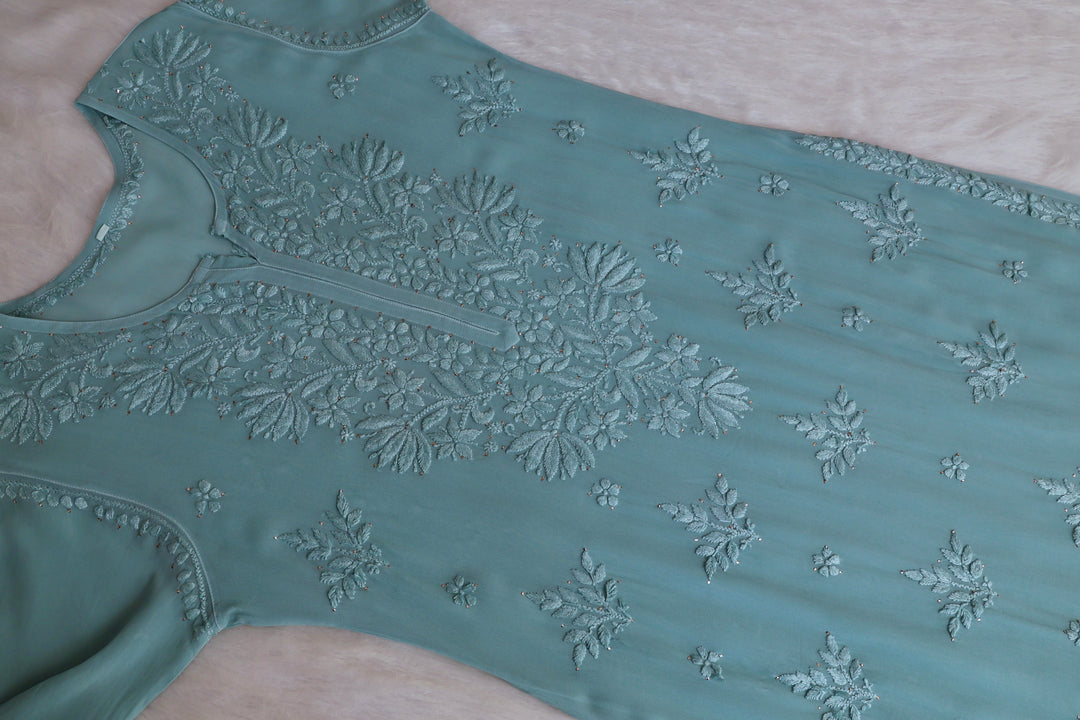 Heer Sea Blue Viscose Georgette Kurta