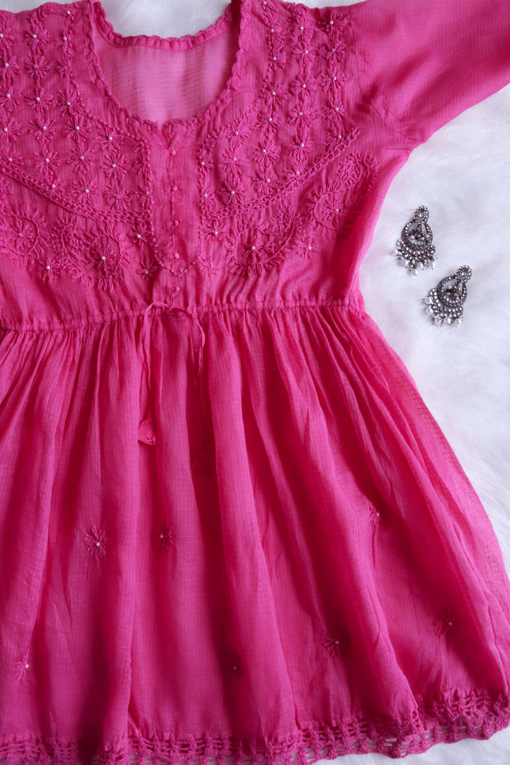 Daania Deep Pink Kota Pearl short Frock