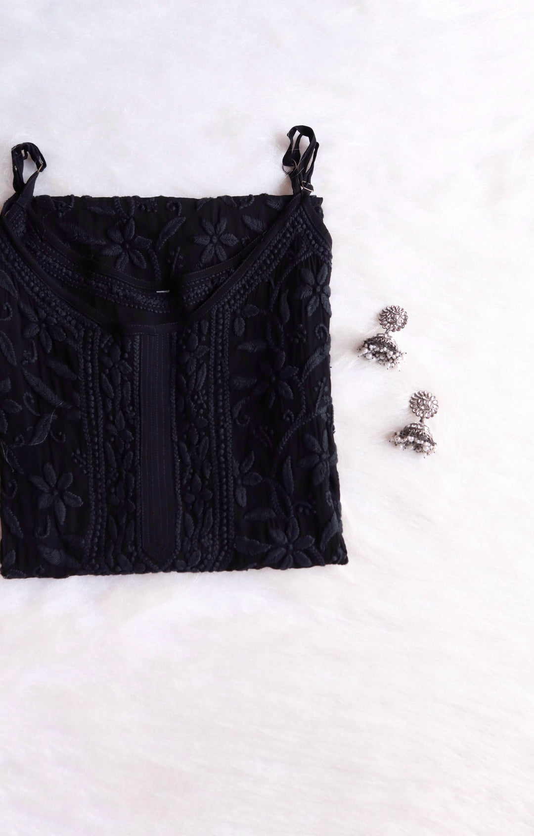 Mehr Black Long Viscose Strappy Kurta