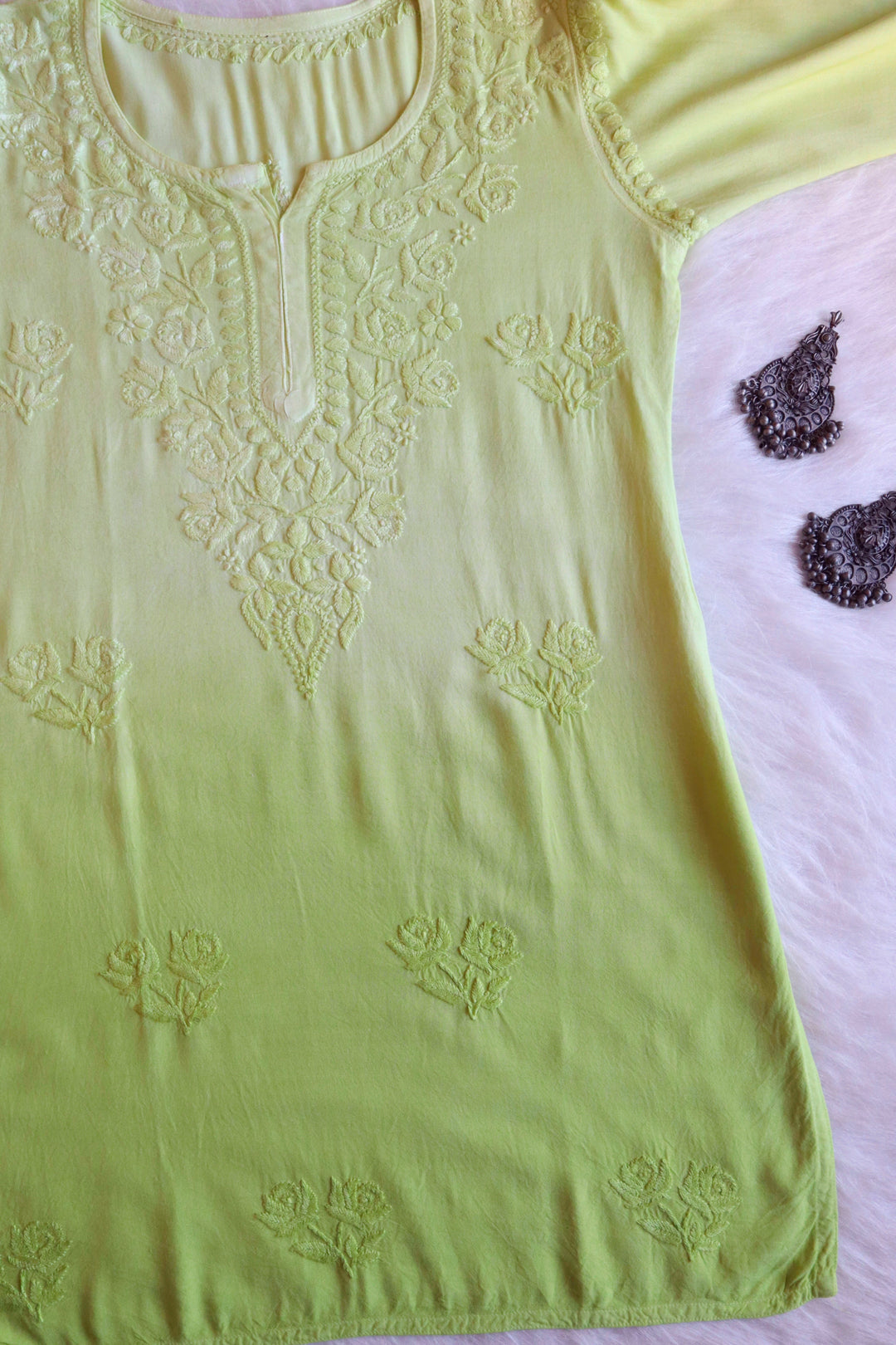 Gul Lime Green Ombre Short Rayon Kurta
