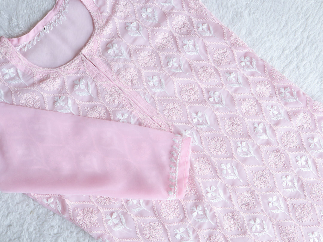 Nazakat Pink & White Georgette kurta