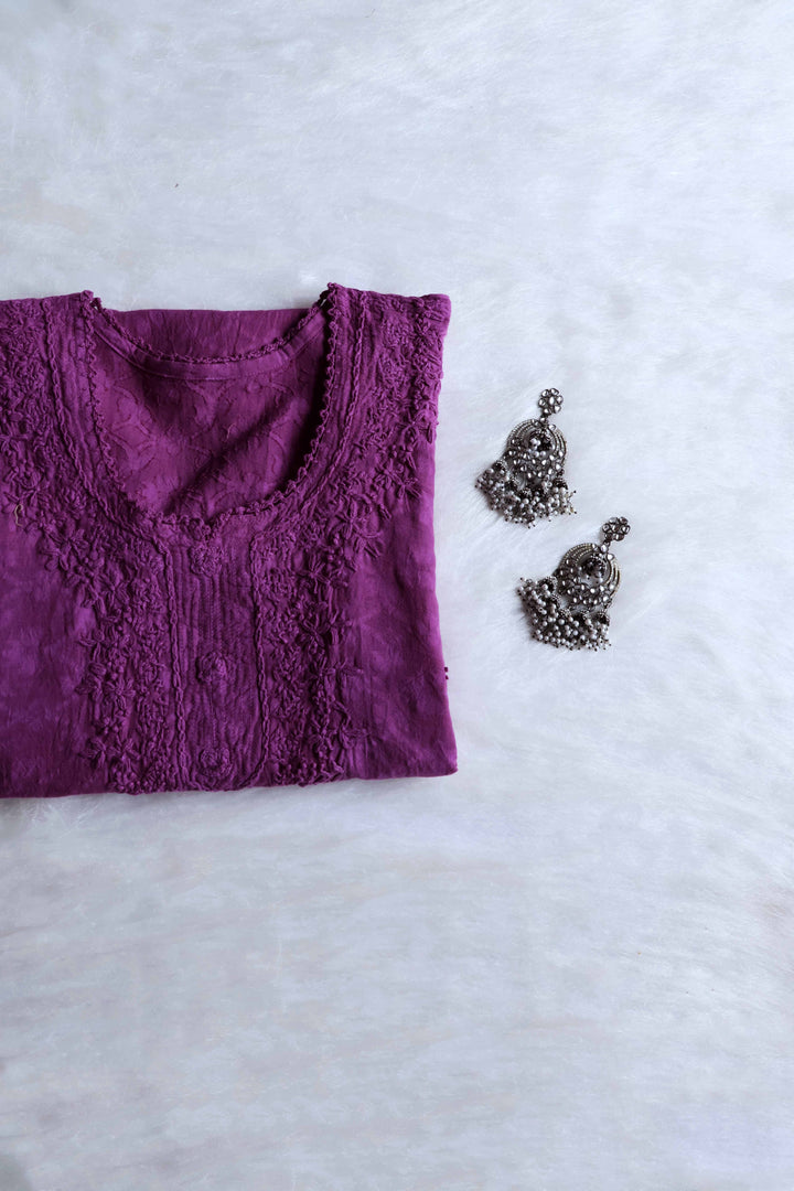 Aaliyah Deep Purple Long Jacquard Cotton kurta
