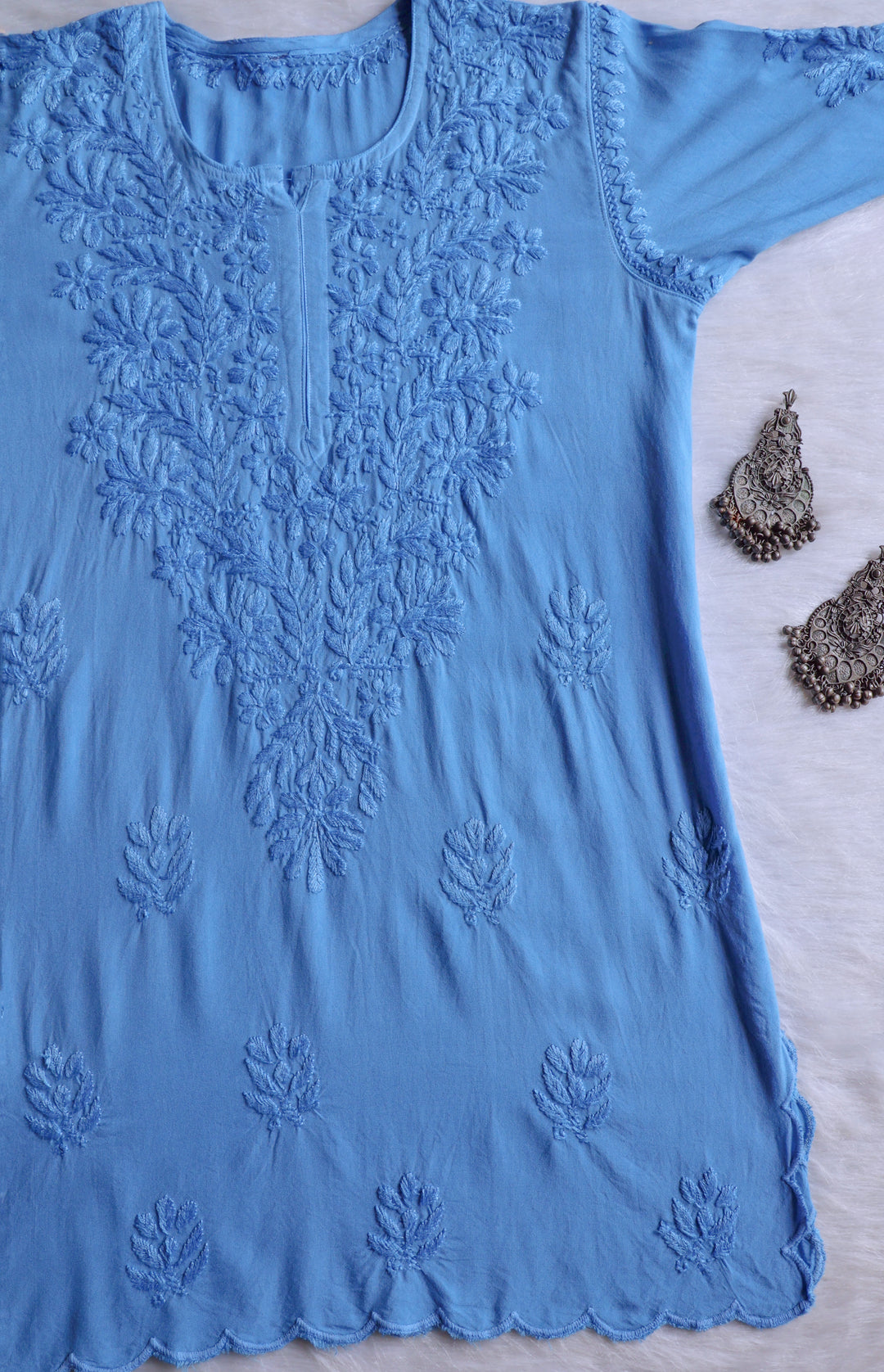 Gul Ice Blue Scalloped Short Kurta