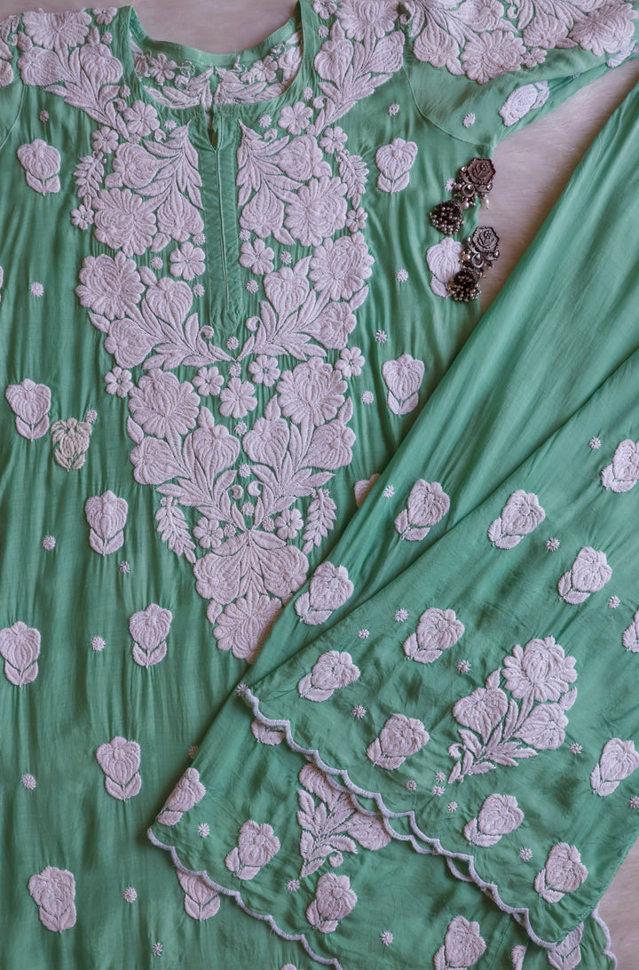Noor Mint Green 10D Pure Muslin Scalloped Kurta Set