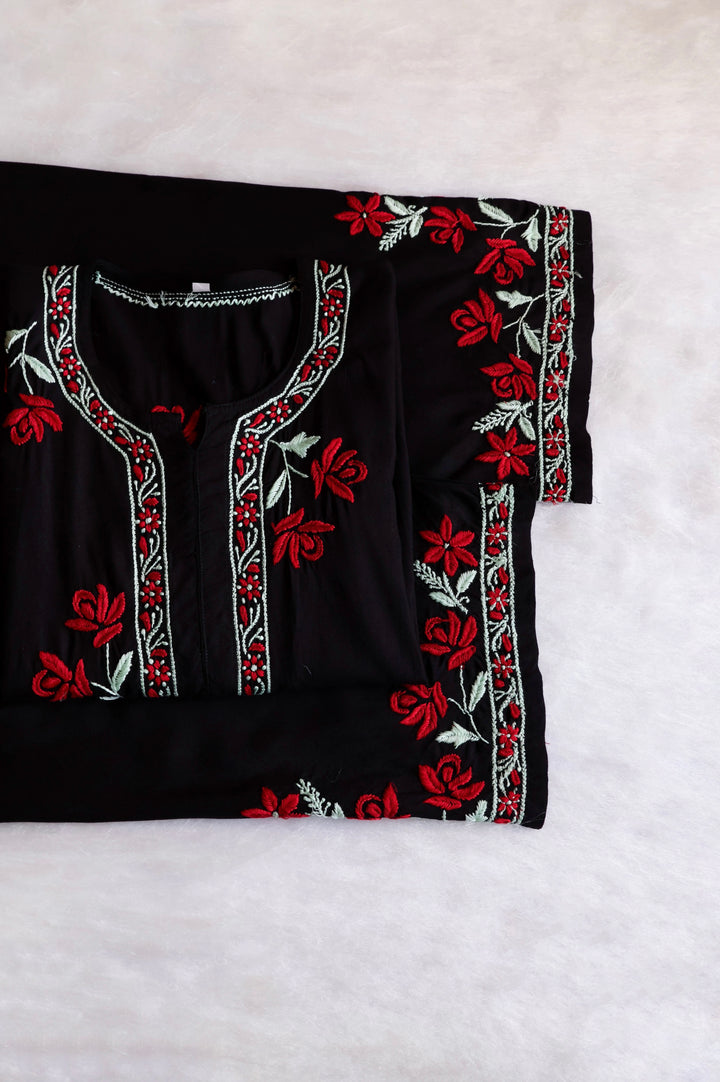 Gul Kashmiri Black & Red Modal Kurta Set