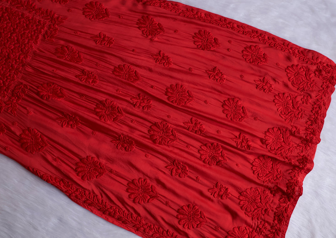 Hoor Red 10D Pure Muslin Kurta Set