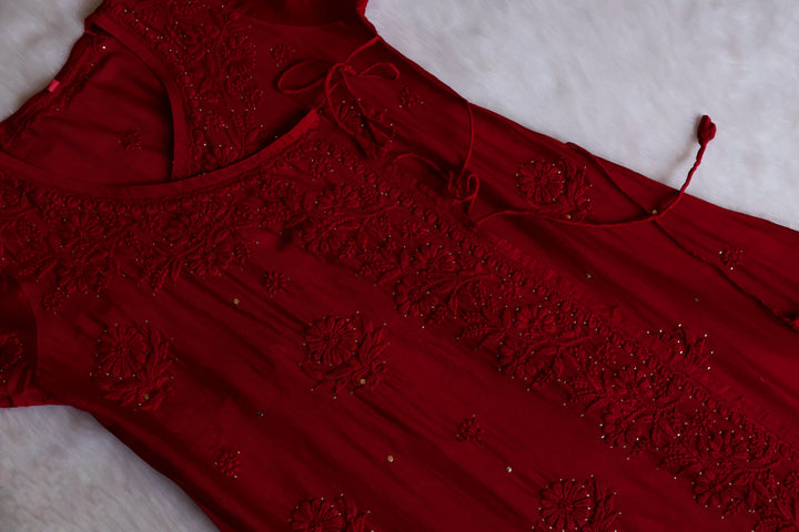 Noor Maroon Pure Chanderi Silk Angarakha