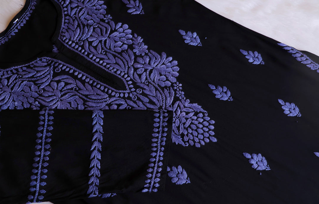 Noora Black & Dusty Purple Long Rayon kurta - Noor Chikankari