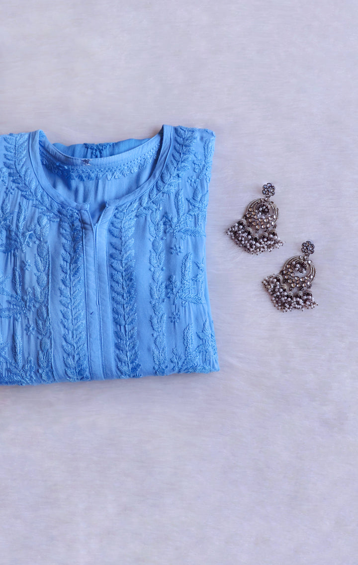 Alfiya Ice Blue Long Ombre Rayon Kurta
