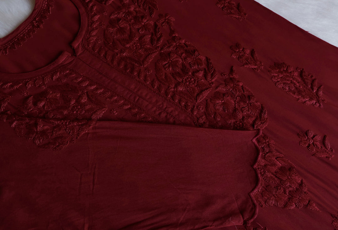 Alishba Rose Brown Scalloped Rayon set