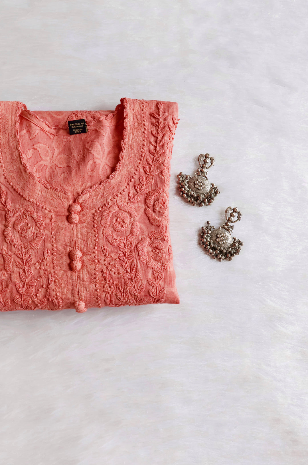 Rose Brown Long Jacquard Lace Cotton kurta