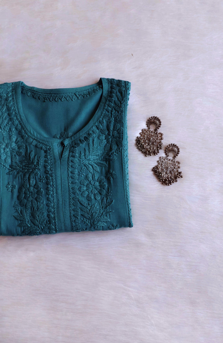 Zainab Sea Blue Ombre Long Rayon Kurta