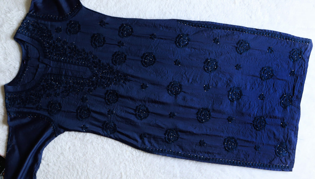 Hoor Royal Blue Pure Chanderi Kurta