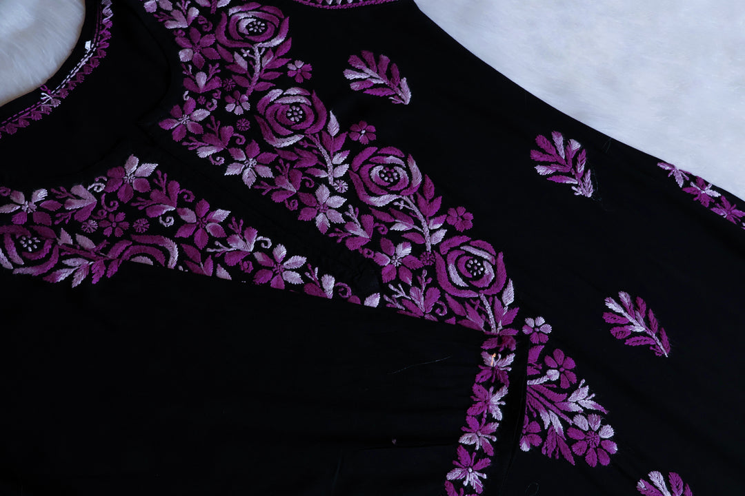 Gulaab Black & Deep Purple Ombre Long Rayon Kurta