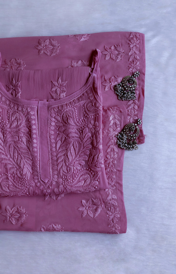 Zimra Dusty Purple Viscose Sleeveless Set - Noor Chikankari