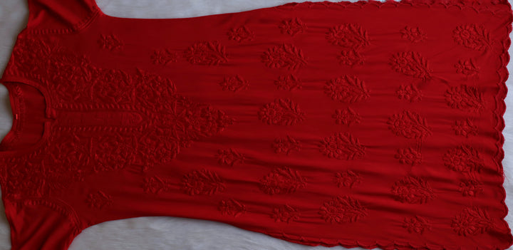 Alishba Red Scalloped Rayon set