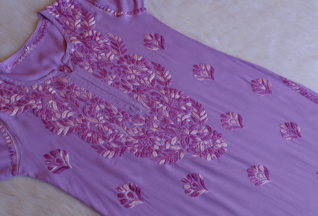 Nuresa Lavender Ombre Thread Long Rayon Kurta