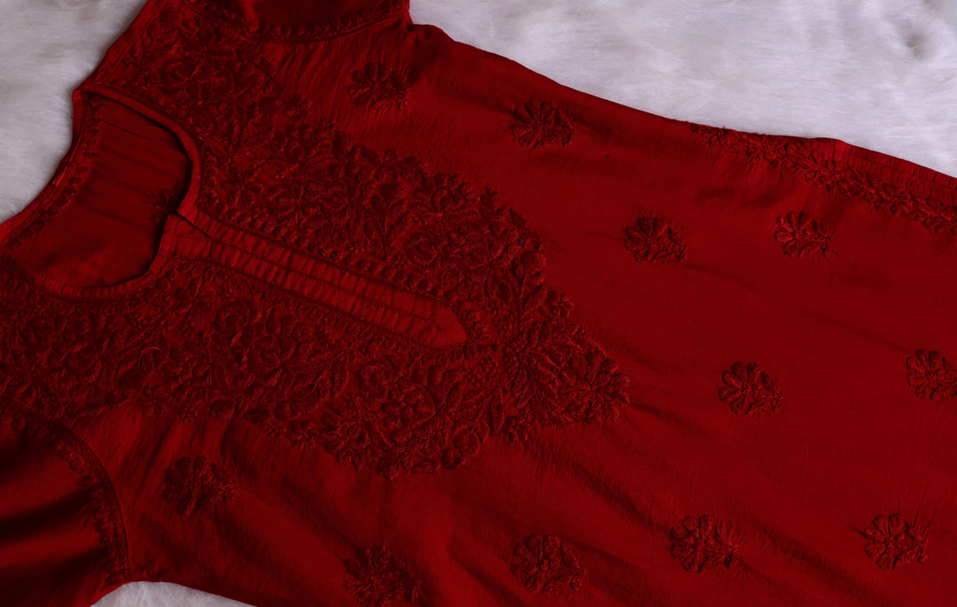 Jannat Maroon Chanderi Kurta