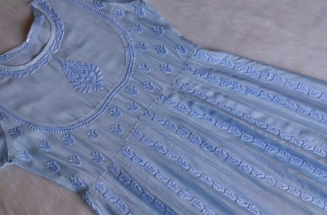 Naqsh Ice Blue Pure Chanderi Silk Anarkali