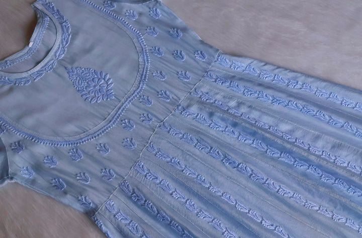 Naqsh Ice Blue Pure Chanderi Silk Anarkali