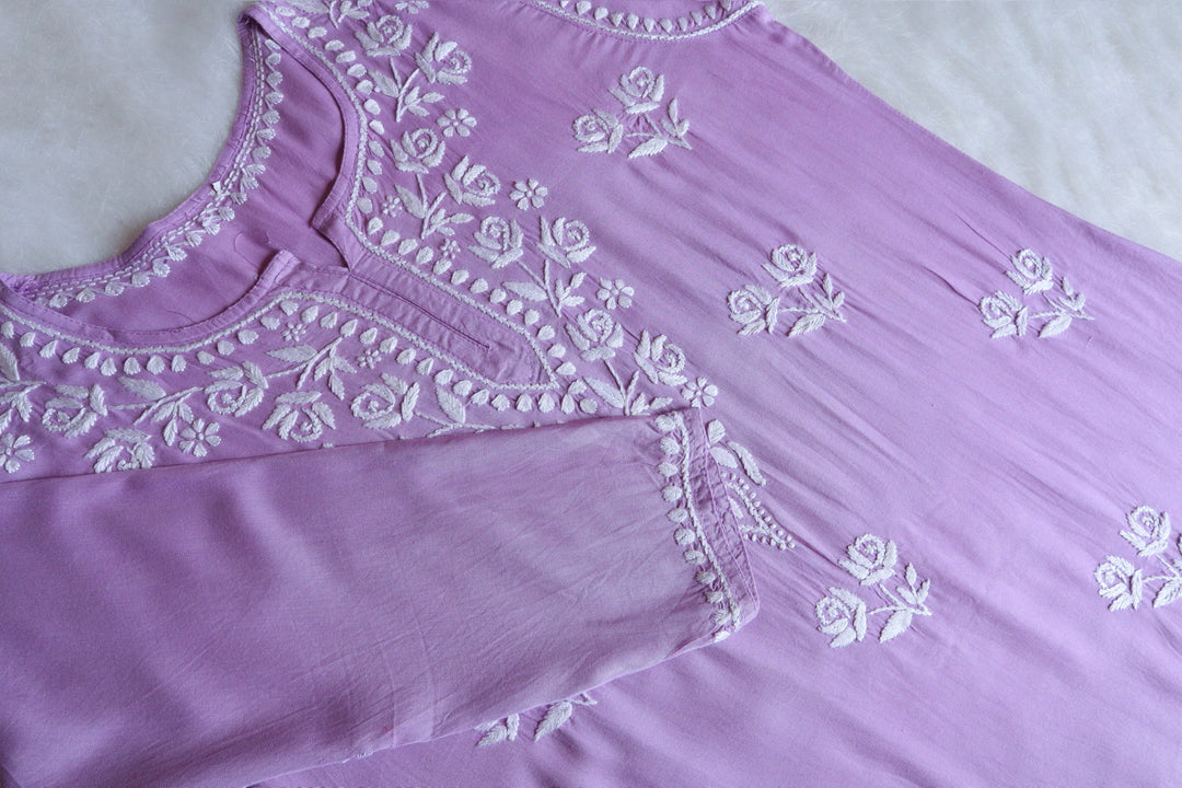 Gul Lavender & White Short Rayon Kurta
