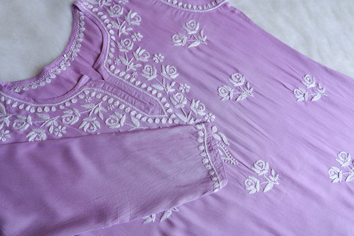 Gul Lavender & White Short Rayon Kurta