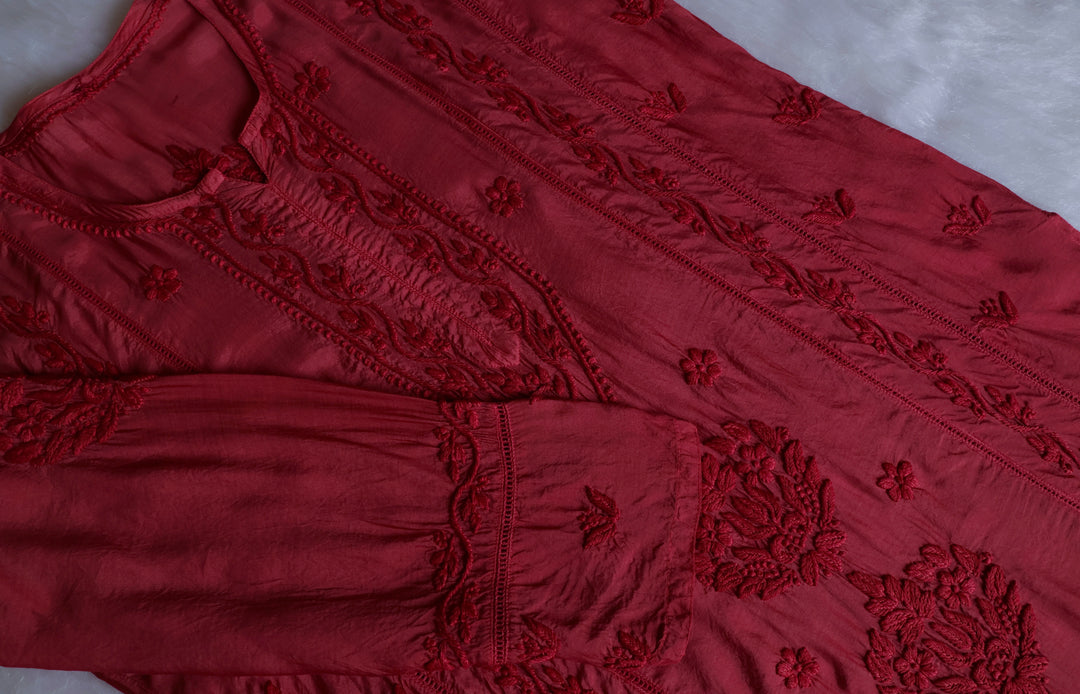 Maaham Pure Muslin Rose Brown Kurta - Noor Chikankari