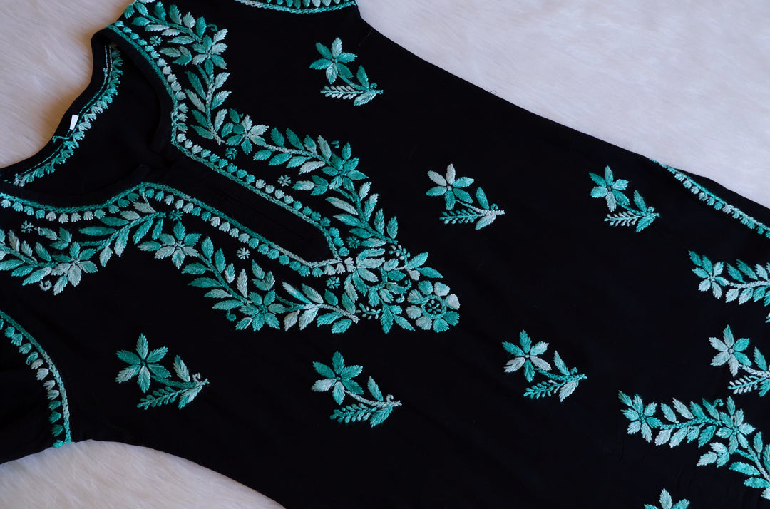 Maaham Black & Teal Short Rayon Kurta