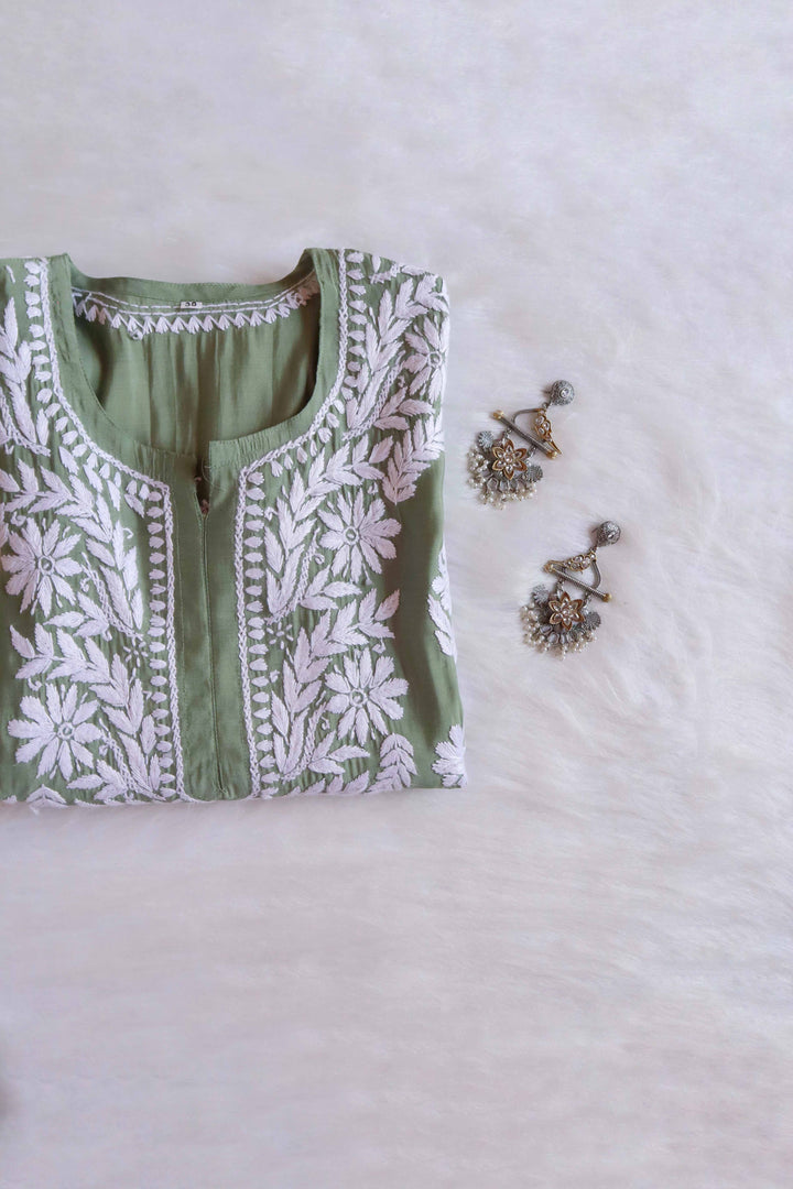 Saman Green & White Muslin Kurta