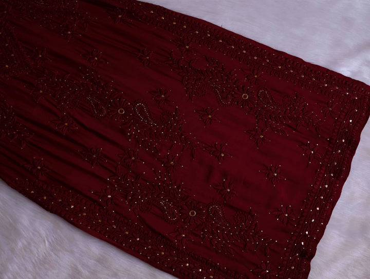 Iqra Maroon Pure Muslin Kurta