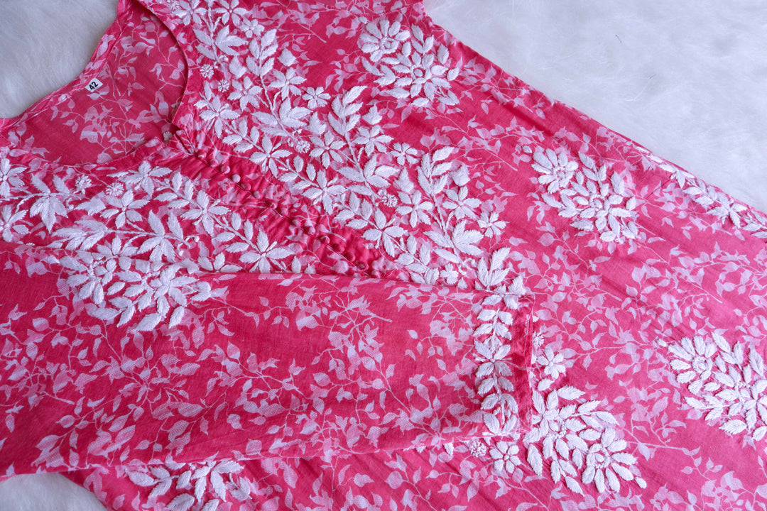 Abiha Pink Floral Luxe MulMul kurta