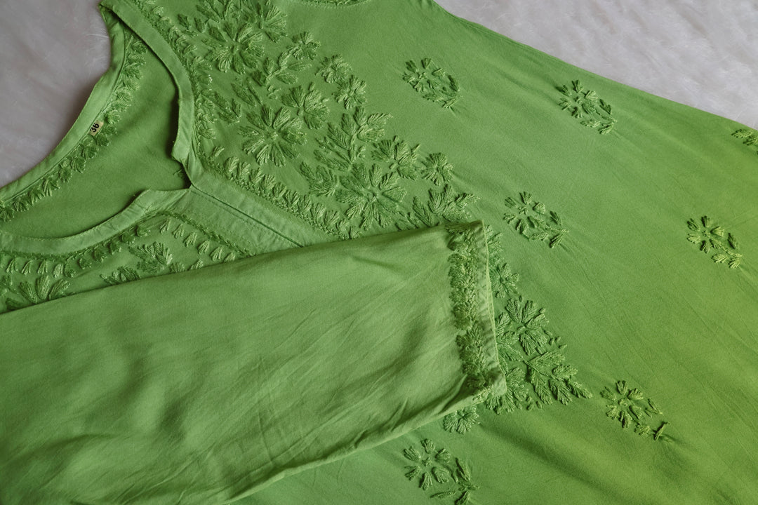 Farhaa Lime Green Ombre Short Rayon Kurta