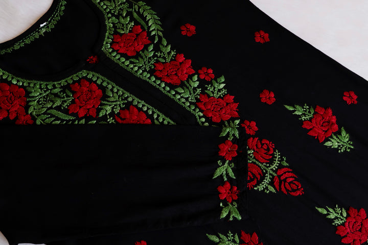 Gulaab Black & Red Rayon Kurta Set