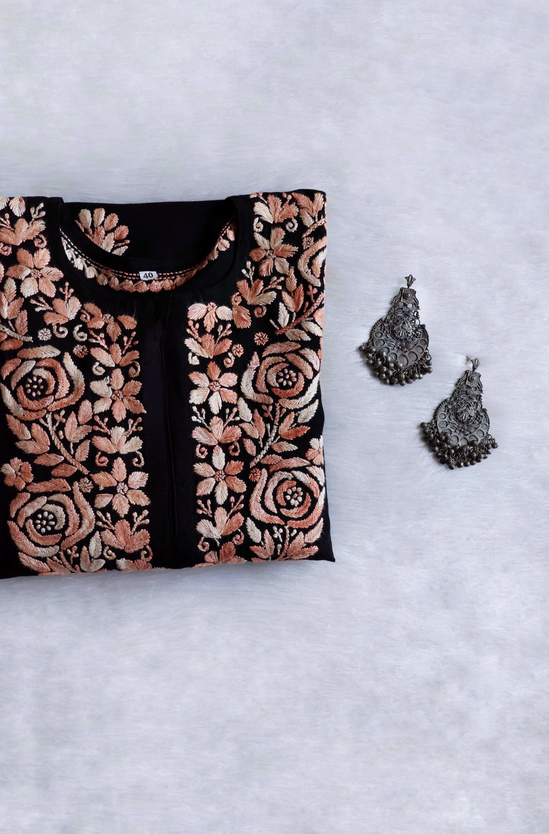 Gulaab Black & Rose Beige Ombre Long Rayon Kurta