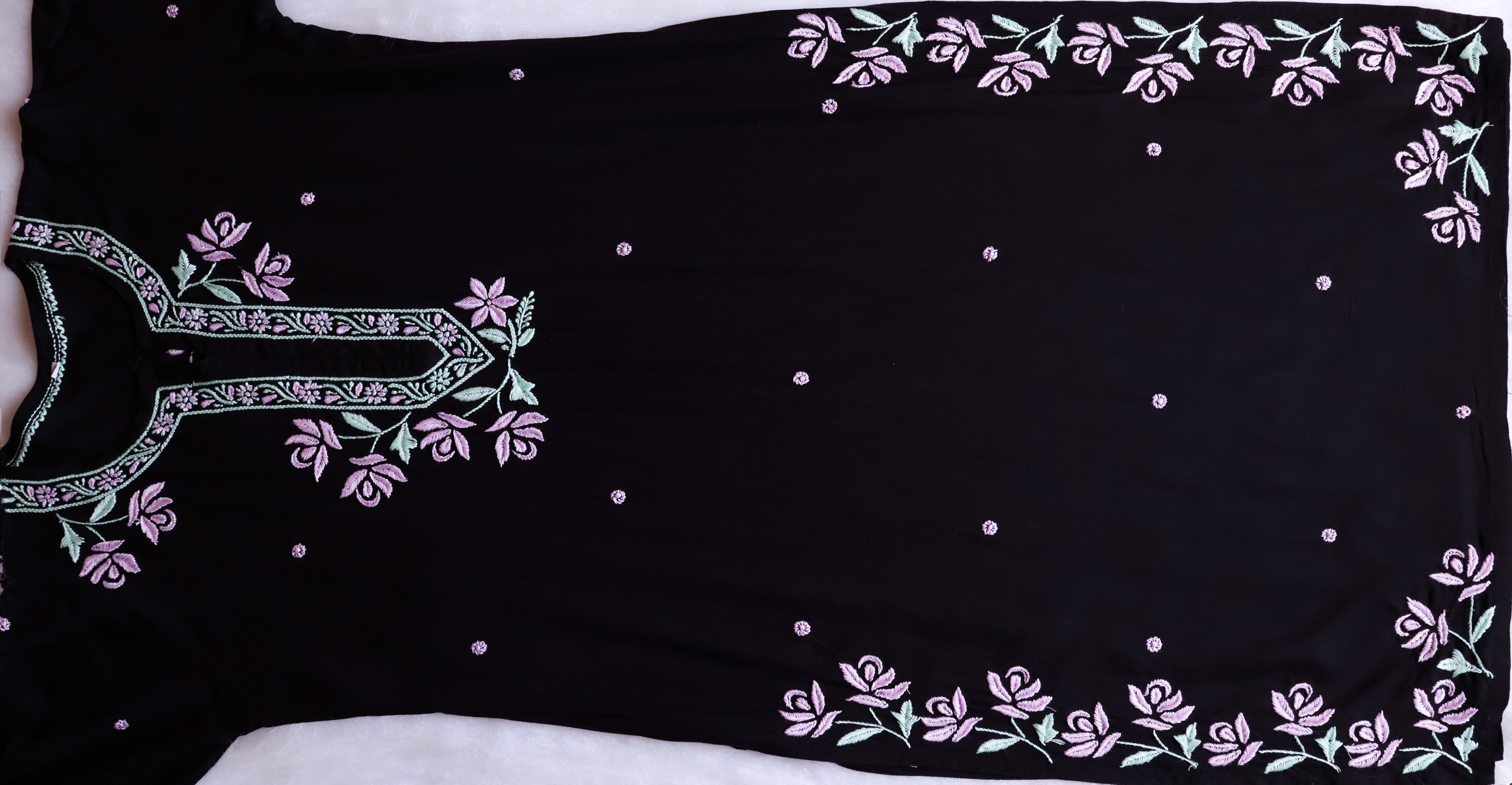 Gul Kashmiri Black & Lavender Modal Kurta Set – Noor Chikankari