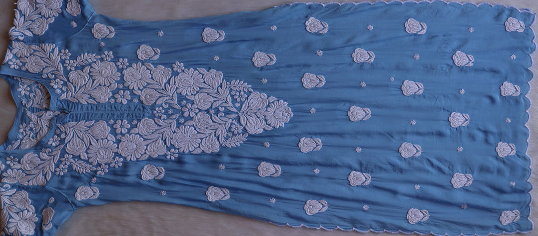Noor Ice Blue 10D Pure Muslin Scalloped Kurta Set