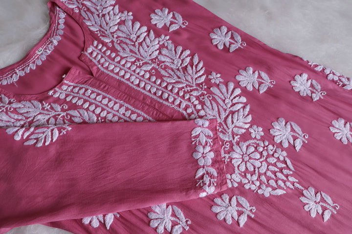 Mehr Mauve Pink Long Modal Kurta - Noor Chikankari